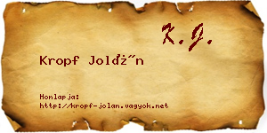 Kropf Jolán névjegykártya